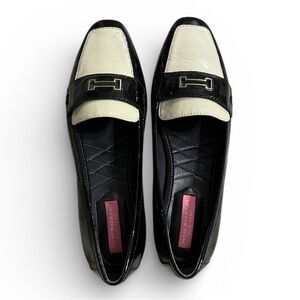 Isaac Mizrahi ISOLIVIA LOT Black & Creme/White Patent Leather Loafers Size 7